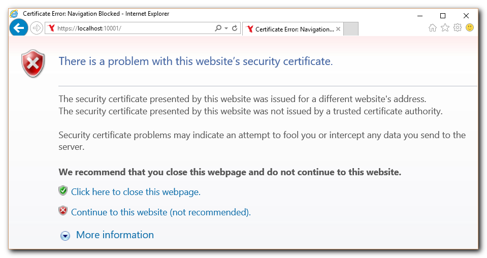 Internet Explorer Certificate Error Picture