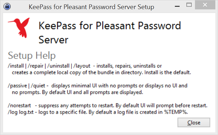 Setup switches for KeePass for Pleasant Password Server