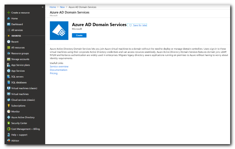 create azure AD domain services
