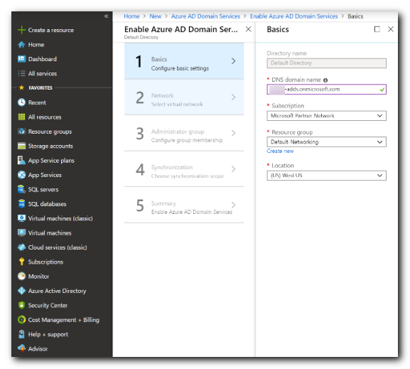 enable azure AD domain services