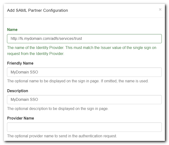 SAML SSO Partner Configuration