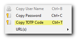 KeePass copy TOTP menu item